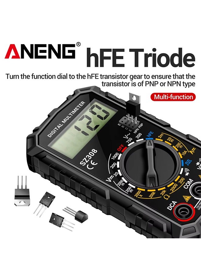 SZ308 Square Wave Digital Tester 1999 Counts HFE Triode Buzzer Multimeter AC/DC Voltage 10A Current Multimeters Meter Tool - Image 4