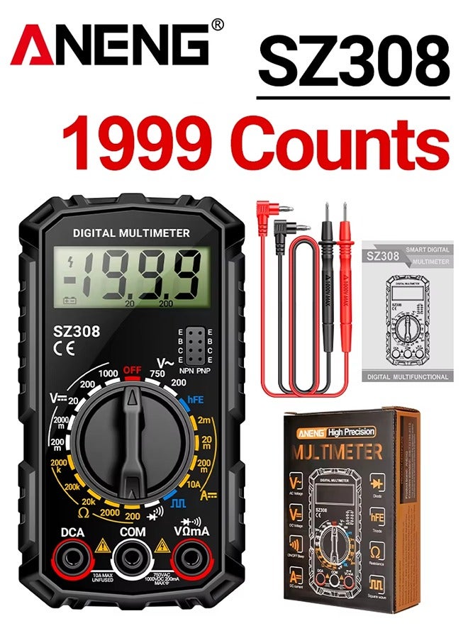 SZ308 Square Wave Digital Tester 1999 Counts HFE Triode Buzzer Multimeter AC/DC Voltage 10A Current Multimeters Meter Tool - Image 1