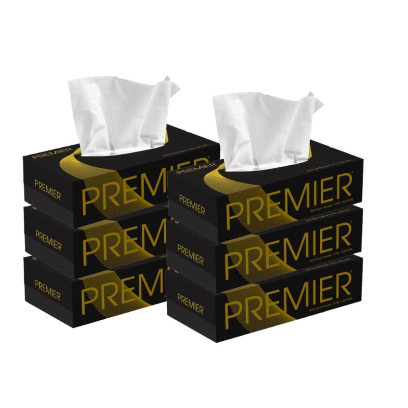 Premier 2-Ply Box Face Tissue Papers – 100 Pulls per Box (Pack of 6, 600 Pulls, 1200 Sheets) –Ultra Soft, Gentle & Highly Absorbent Facial Tissues for Home, Office, Car & Travel | Black-Gold - Image 5