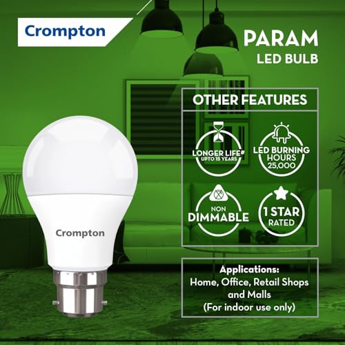 Crompton Param LED Bulb | 9W | Cool Day Light | B22 Base | 180 Degree Coverage | 4kV Surge Protection | 440V High Voltage Protection | Pack of 8 - Image 3