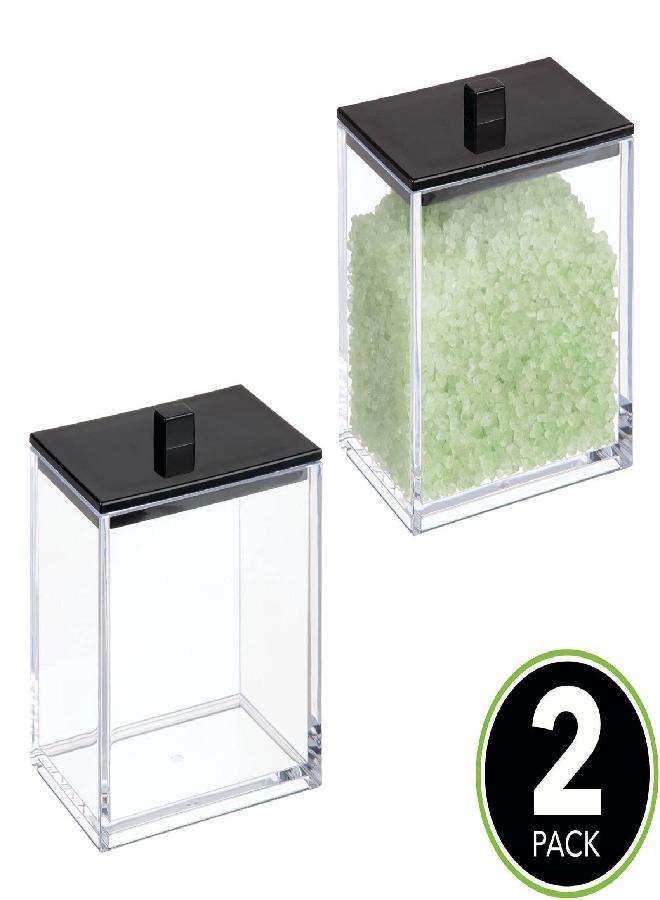 mDesign Plastic Rectangle Apothecary Canister - Organizer for Bathroom Vanity Countertop Shelf Decor - Holds Cotton Swabs, Soap, Makeup, Bath Salts - Lumiere Collection - 2 Pack - Clear/Matte Black