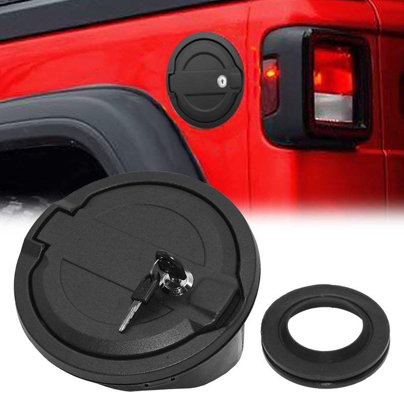 Locking Gas Cap Cover Fuel Tank Door with Lock for 20182022 Jeep Wrangler JL JLU Black