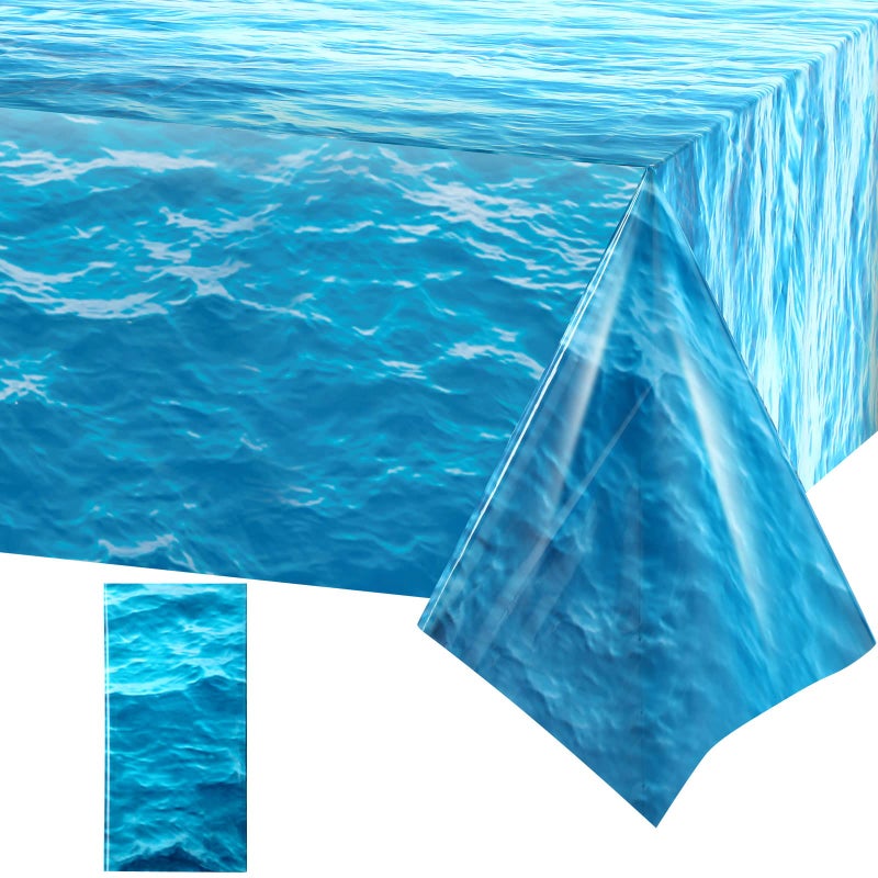 Irenare Ocean Waves Plastic Tablecloth Ocean Table Cover Water Print Table Cover Sea Tablecloth Blue for Beach Pool Birthday Party Decoration Shower Supplies1 Piece54 x 108 Inch