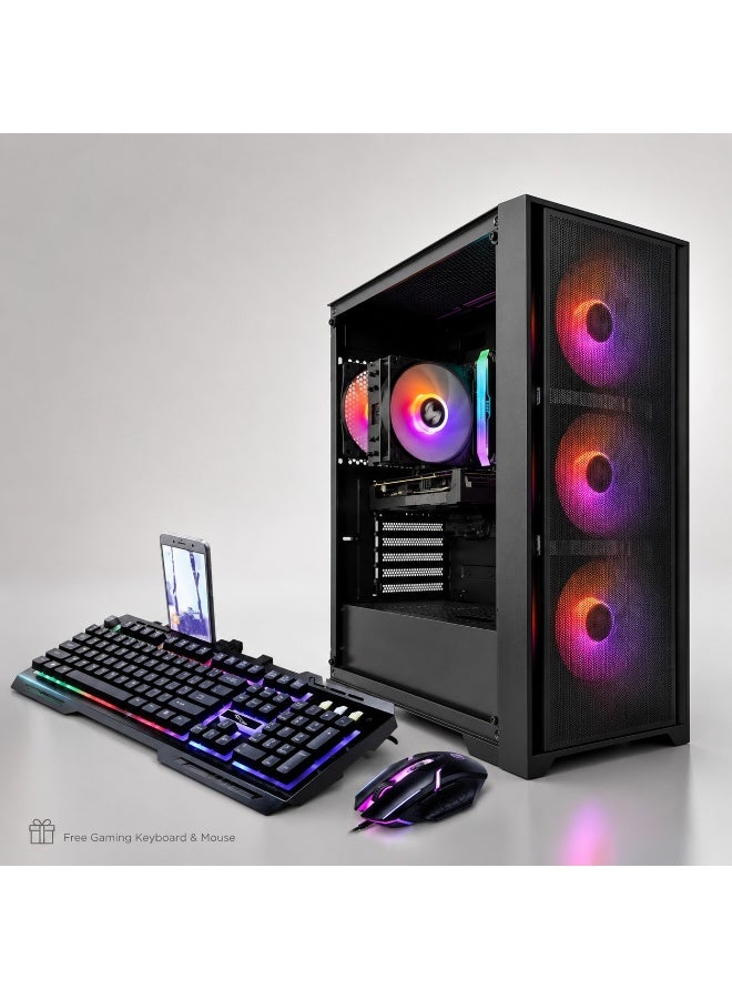 كمبيوتر Gaming بمعالج الجيل 12 وذاكرة 16GB DDR4 وSSD سعة 1TB وكارت شاشة منفصل وWindows 11 Pro وكيس RGB + كيبورد وماوس Gaming مجانًا - Image 1