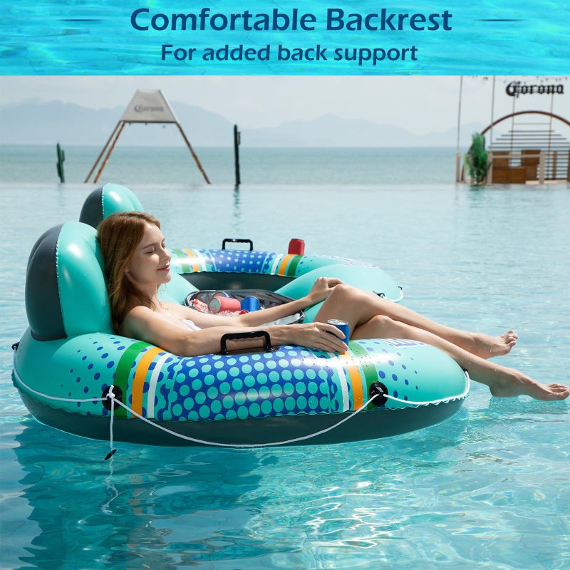 Jasonwell Heavy Duty 2 Person Inflatable River/Pool Tube Float with Removable Cooler, Tubes for Lake, Floating River Raft Lounge Floatie with 2 cup Holders For Adults, Cyan - Image 4