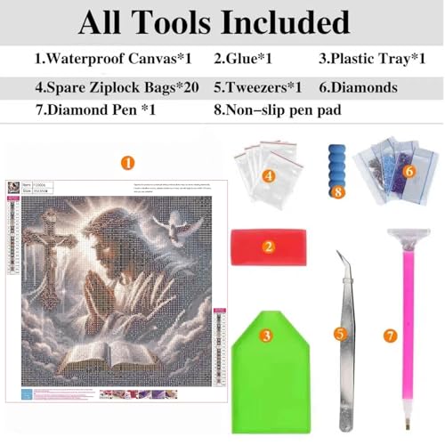 ckdiluy Jesus Prayer Diamond Art Kits for Adults, DIY Religious Diamond Painting Kits Round Diamond Dots for Adults,5D Full Drill Christ Painting Kit Art and Crafts for Adult Home Wall Decor 14 X 14inch - Image 5