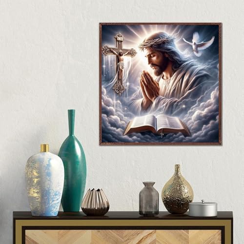 ckdiluy Jesus Prayer Diamond Art Kits for Adults, DIY Religious Diamond Painting Kits Round Diamond Dots for Adults,5D Full Drill Christ Painting Kit Art and Crafts for Adult Home Wall Decor 14 X 14inch - Image 4