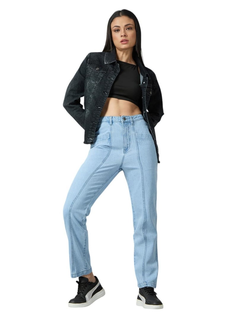 AKA CHIC Women Tapered Fit High Rise Jeans (AKCB 1438_Blue_28) - Image 4