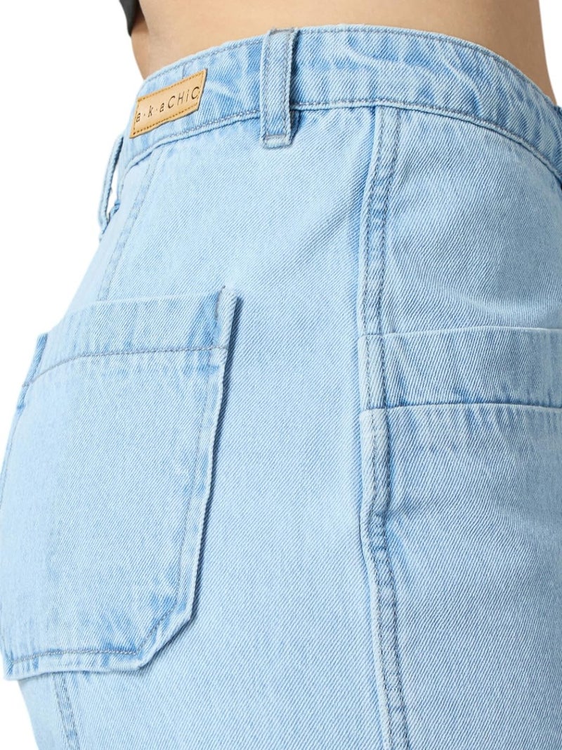 AKA CHIC Women Tapered Fit High Rise Jeans (AKCB 1438_Blue_28) - Image 3