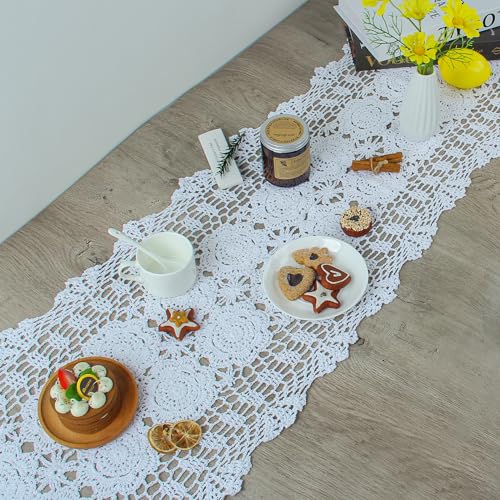 kilofly Handmade Crochet Cotton Lace Table Runner Tablecloth, 15 x 43 inch - Image 4
