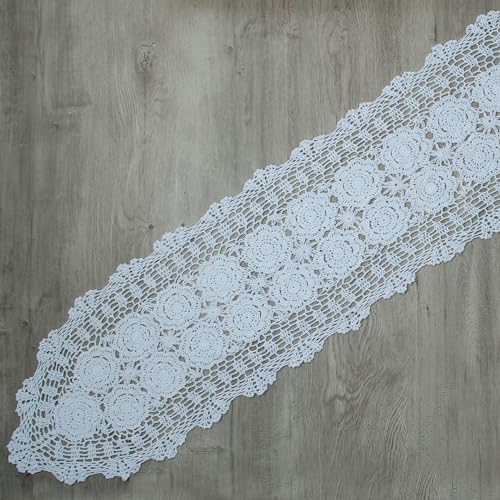 kilofly Handmade Crochet Cotton Lace Table Runner Tablecloth, 15 x 43 inch - Image 2