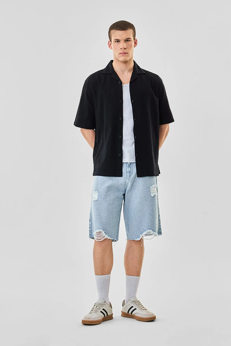 SNITCH Box Fit Textured 100% Cotton Shirt