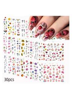 Goolsky Violet Sunflower Nail Stickers Set 30 different styles with adhesive backing, small patterns, colorful flower nail stickers  - Image 1