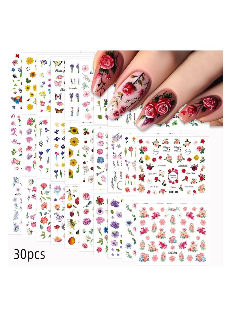 Goolsky Violet Sunflower Nail Stickers Set 30 different styles with adhesive backing, small patterns, colorful flower nail stickers  - Image 1
