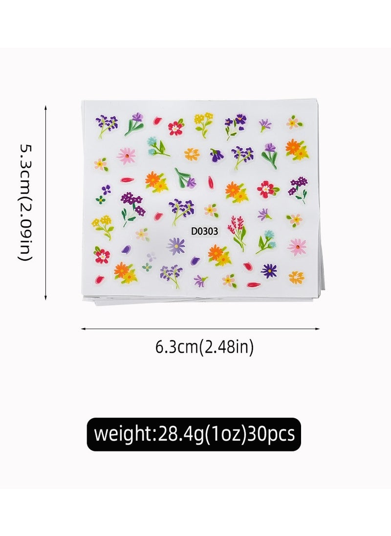 Goolsky Violet Sunflower Nail Stickers Set 30 different styles with adhesive backing, small patterns, colorful flower nail stickers  - Image 4
