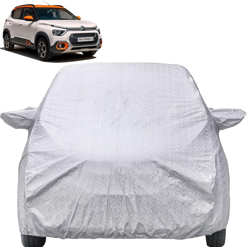 Autofact C3 Waterproof Car Cover with Mirror Pockets, Shinning Silver Design, Non Woven Fabric,Triple Stitched, Compatible with Citroen C3 Car Cover (All Models), C3 Car Accessories - Image 1