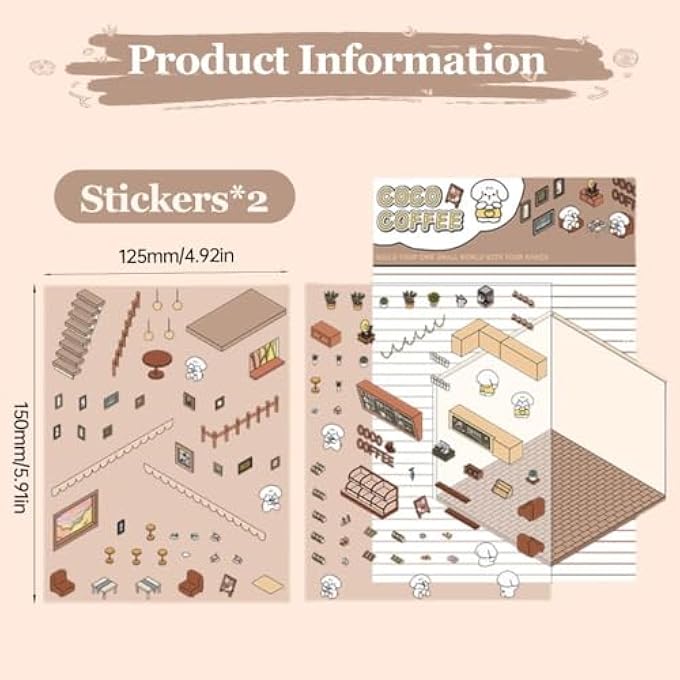 4 SETS DIY 3D HOUSE STICKERS, 2025 NEW CUTE 3D STICKER SCENE, FUN DIY STICKERS SCENE MAKE YOUR OWN MINI ROOM SCENES SUPERMARKET COFFEE SHOP RESTAURANT BOOKSTORE FOR KIDS AND ADULTS - Image 2