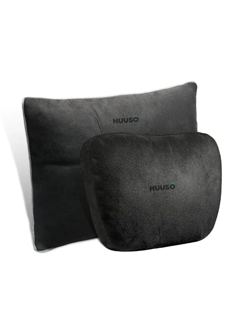 HUUSO HUUSO Luxury Car Headrest Lumbar Support Set MaybachInspired UltraSoft Comfort 2 Headrests 2 Lumbar Pillows Black  - Image 1