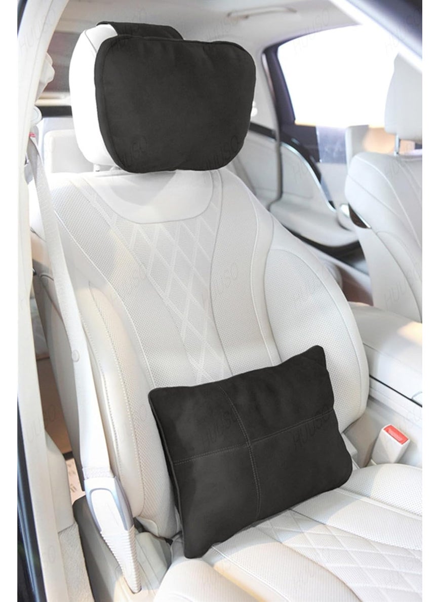 HUUSO HUUSO Luxury Car Headrest Lumbar Support Set MaybachInspired UltraSoft Comfort 2 Headrests 2 Lumbar Pillows Black  - Image 2