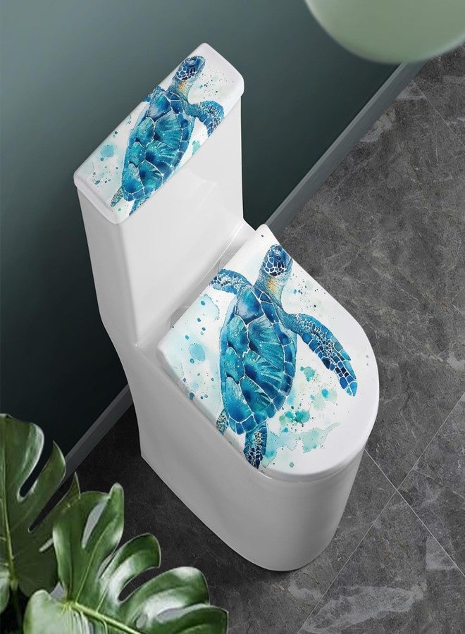 GLENLCWE Vintage Sea Turtle Toilet Lid Cover and Toilet Tank Lid Cover for Bathroom Animal Print Toilet Tank Cover Stretch Polyester Fabric Toilet Seat Cover Universal Fit - Image 2