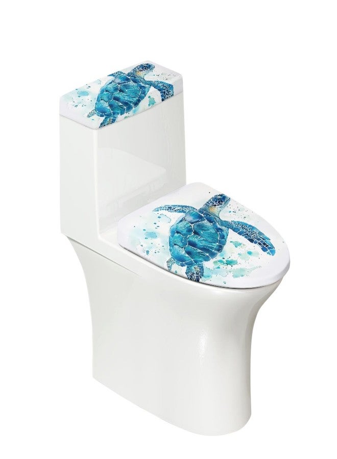 GLENLCWE Vintage Sea Turtle Toilet Lid Cover and Toilet Tank Lid Cover for Bathroom Animal Print Toilet Tank Cover Stretch Polyester Fabric Toilet Seat Cover Universal Fit - Image 1