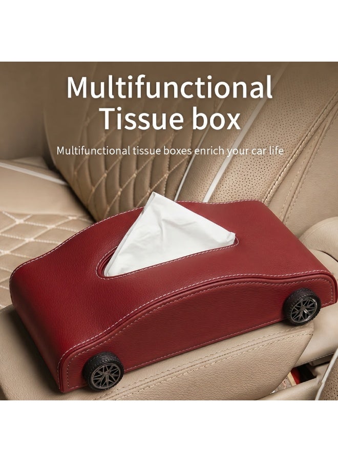 Manful Car-Shaped Tissue Box Holder, PU Leather Tissue Case with Anti-Slip Base, Auto Interior Organizer Napkin Holder, Luxury Car Accessories for Dashboard (Red) - Image 2