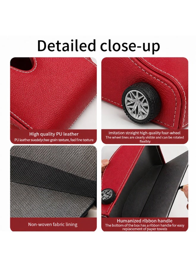 Manful Car-Shaped Tissue Box Holder, PU Leather Tissue Case with Anti-Slip Base, Auto Interior Organizer Napkin Holder, Luxury Car Accessories for Dashboard (Red) - Image 4