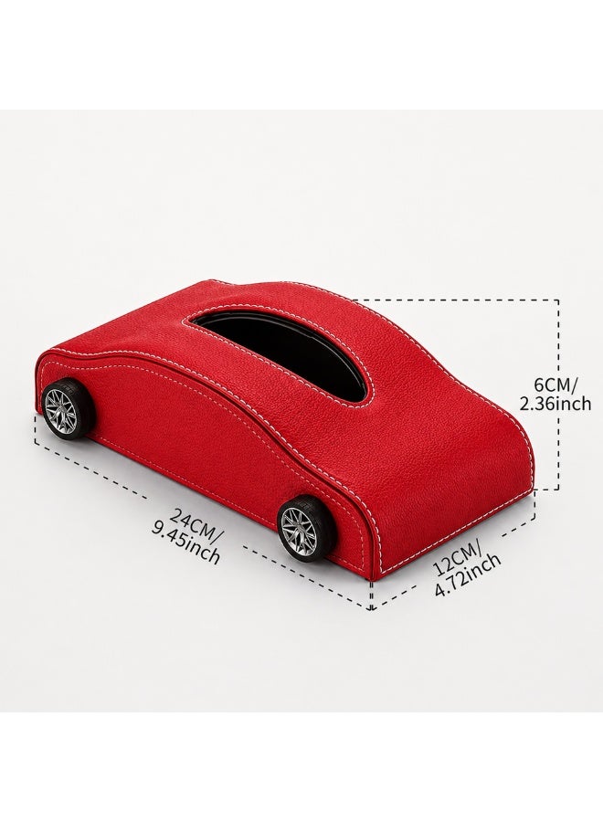 Manful Car-Shaped Tissue Box Holder, PU Leather Tissue Case with Anti-Slip Base, Auto Interior Organizer Napkin Holder, Luxury Car Accessories for Dashboard (Red) - Image 5