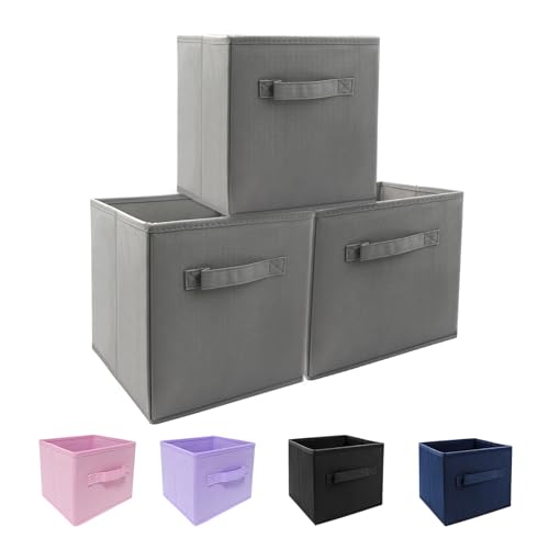 EBIGIC Mini Size 3-Pack Cube Storage Bins 9.0"x7.5"x7.5" Fabirc Foldable Closet Toy Organizer Collapsible Cloth Gray - Image 1