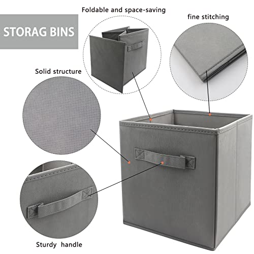 EBIGIC Mini Size 3-Pack Cube Storage Bins 9.0"x7.5"x7.5" Fabirc Foldable Closet Toy Organizer Collapsible Cloth Gray - Image 3