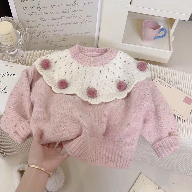 Girls Sweet Knit Sweater  Velvet Jeans Set Autumn Winter Jeans (fleece-lined) - Image 2