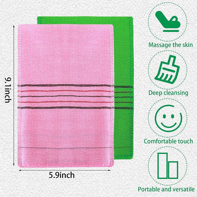 ENLIWISH Korean Beauty Skin Exfoliating Bath Scrub Gloves 2Pcs - Bath Wash Towel Korean Exfoliating Towel Body Beauty Back Scrubber For Shower (Pink) - Image 3