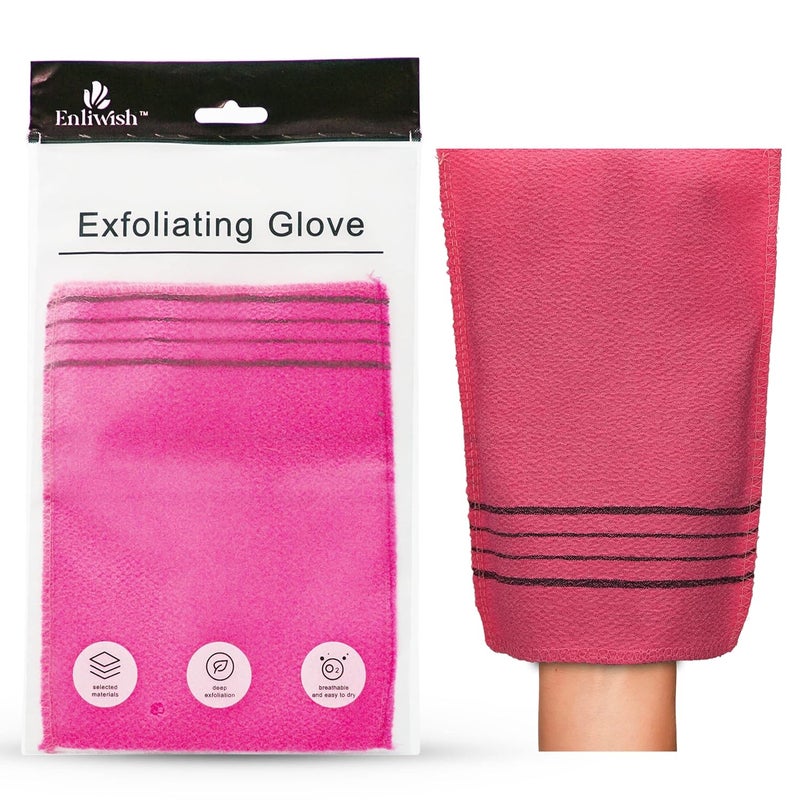 ENLIWISH Korean Beauty Skin Exfoliating Bath Scrub Gloves 2Pcs - Bath Wash Towel Korean Exfoliating Towel Body Beauty Back Scrubber For Shower (Pink) - Image 1