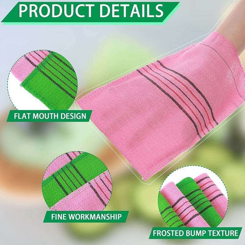 ENLIWISH Korean Beauty Skin Exfoliating Bath Scrub Gloves 2Pcs - Bath Wash Towel Korean Exfoliating Towel Body Beauty Back Scrubber For Shower (Pink) - Image 2