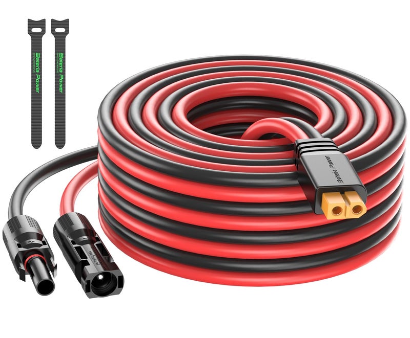 Bateria Power Solar to XT60 Charge Extension Cable 10AWG 25Ft, Solar Connector to XT60 Adapter Cable for Solar Panel to LiFePO4 Battery RV Portable Power Station Solar Generator,10AWG 25Ft - Image 1