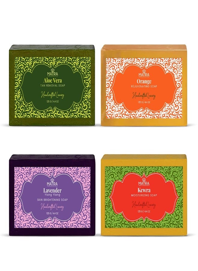 Matra Natural & Handmade Soaps Combo for glowing skin | Pack Of 4-125 g Each (Aloevera, Lavender, Orange, Kewra) - Image 1