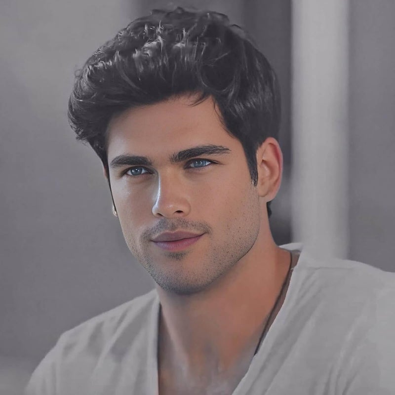 MIMAN Mens Short Black Wigs for Men Side Part Wig Layered Natural Synthetic Mens Wigs Short Hair Wig Realistic Hair Replacement Wig Halloween Costumes Party Cosplay Wigs with Wig Cap