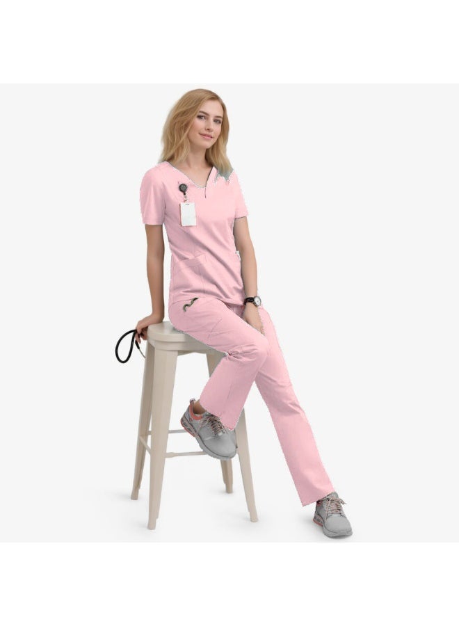Loquat Womens Medical Scrubs Set Medical Uniform Set Pink - Image 1