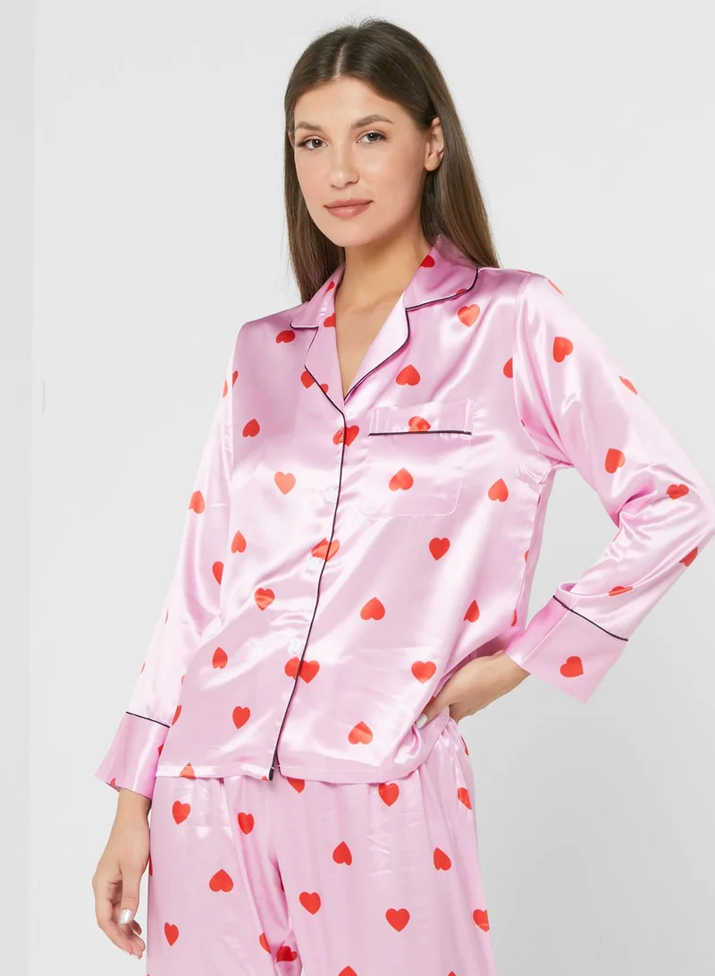PJs Every 30 Days Heart Printed Pyjama