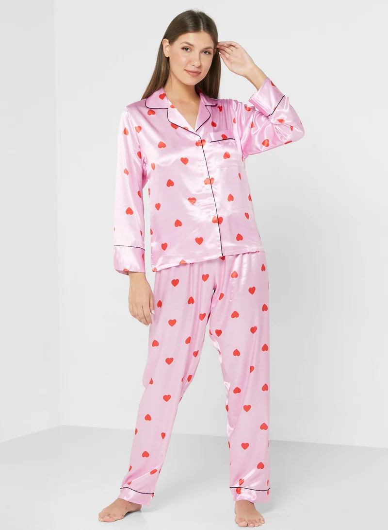 PJs Every 30 Days Heart Printed Pyjama