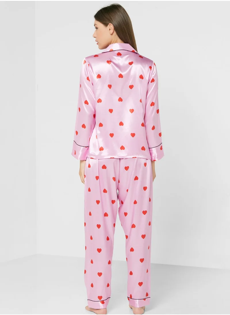 PJs Every 30 Days Heart Printed Pyjama