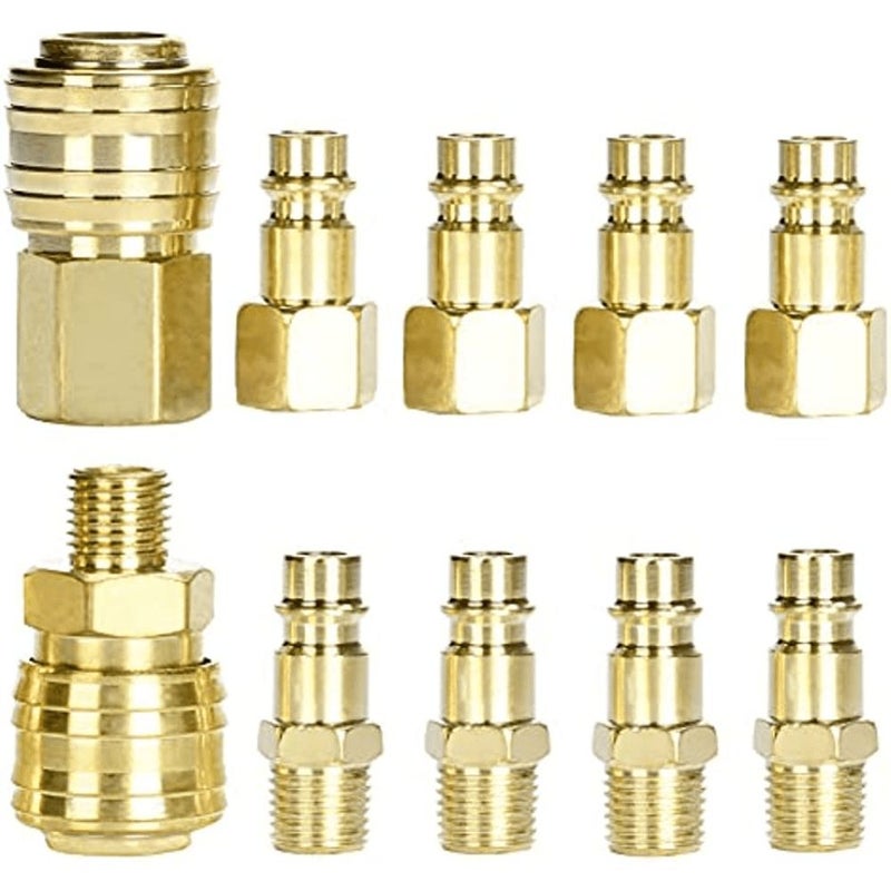 Drado 11 Piece European Style Compressed Air Connector Set Yellow 1/4 BSP Quick Connector Durable Metal Air Hose Fittings No Electricity Easy Install - Image 3