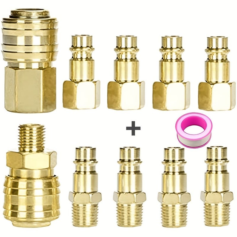 Drado 11 Piece European Style Compressed Air Connector Set Yellow 1/4 BSP Quick Connector Durable Metal Air Hose Fittings No Electricity Easy Install - Image 1