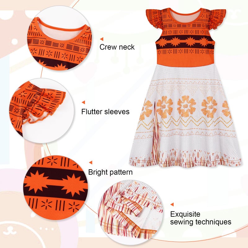 Jurebecia Toddler Girls Nightgowns Princess Nightdress Flutter Sleeves Nightie Dress Pajamas Sleepwear Night Gown for Kids 3t Orange - Image 4