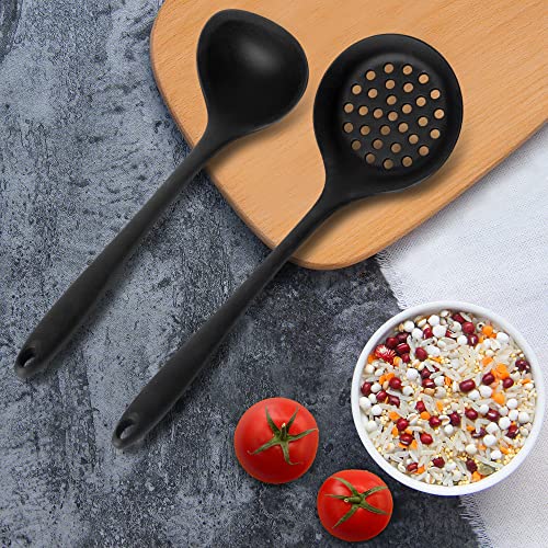 Ecerangus Silicone Soup Ladle Spoon Set of 2,Silicone Nonstick Large Skimmer Slotted Spoons,Kitchen Ladle Strainer Spoons Heat Resistant Cooking Utensil for Cooking Stirring Serving Draining Frying - Image 5