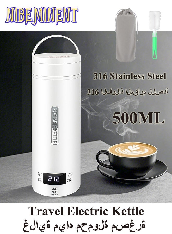 NIBEMINENT Travel Electric Kettle Portable Mini Kettle, 316 Stainless Steel 500ML Hot Water Boiler, 4 Temperature Control, LCD Display, Fast Boiling Water, Auto Shut-Off & Boil Dry Protection - Image 1