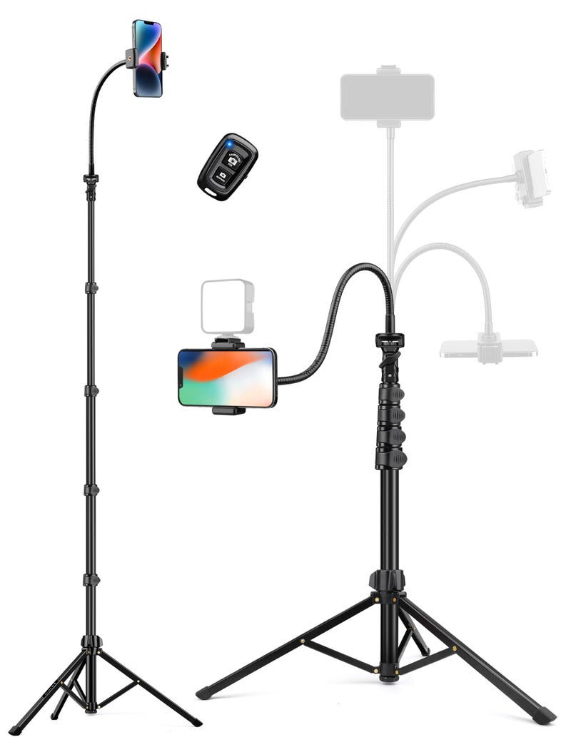 Victiv Phone Tripod, 86" Tall Tripod for iPhone with Flexible Gooseneck & Remote, Portable Aluminum Cellphone Stand for Selfies, Video Recording,Travel, Compatible with iPhone Android - Image 1