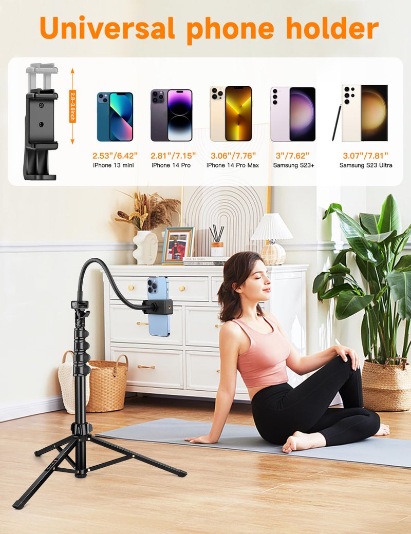Victiv Phone Tripod, 86" Tall Tripod for iPhone with Flexible Gooseneck & Remote, Portable Aluminum Cellphone Stand for Selfies, Video Recording,Travel, Compatible with iPhone Android - Image 4