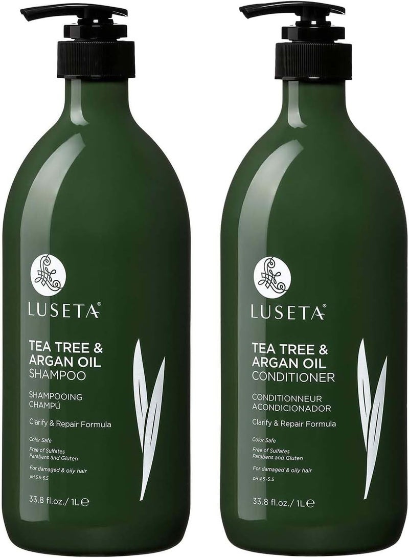 L LUSETA Luseta Tea Tree & Argan Oil Detangling Shampoo & Conditioner Set, 2 x 33.8 Oz - Image 1