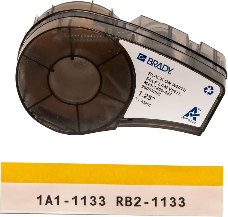 Brady Self-Laminating Vinyl Tape, Black on White, 31.75 mm x 4.30 m for BMP21 Printers - Image 1